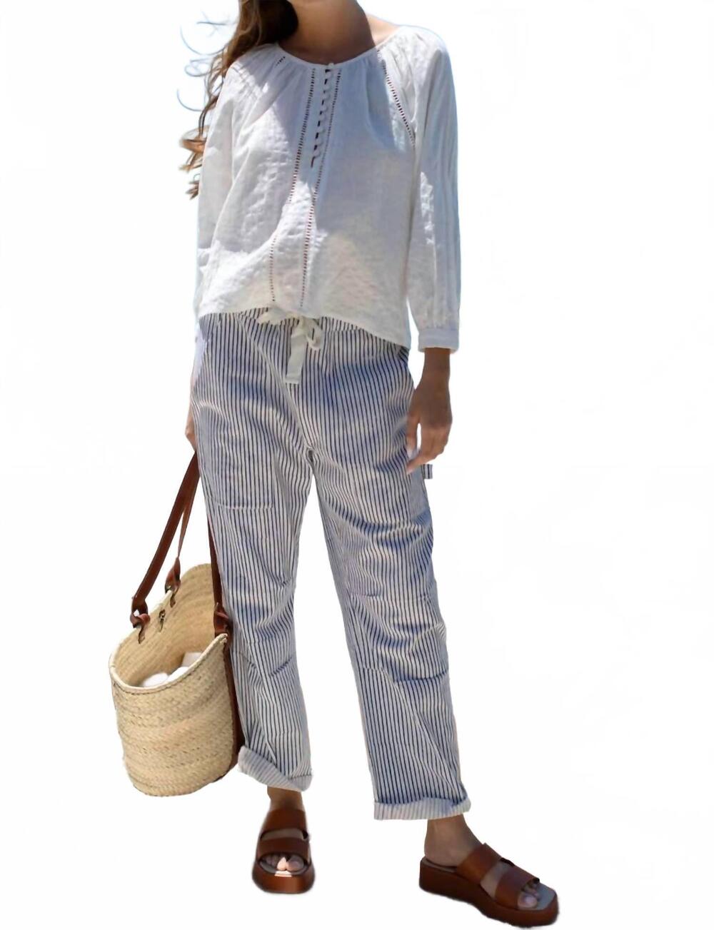 NEW LOVE TOMAS family cargo pant in indigo stripe
